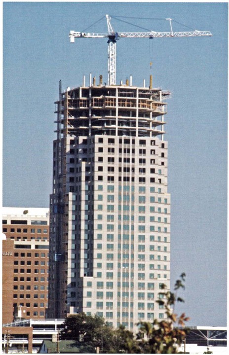 Concrete slab with scaffolding props during early striking stage